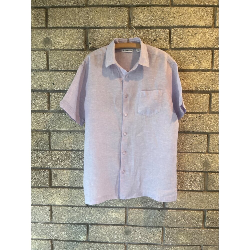 Cubavera Mens Light Purple Linen Short Sleeve Button-Up Shirt With Front Pocket